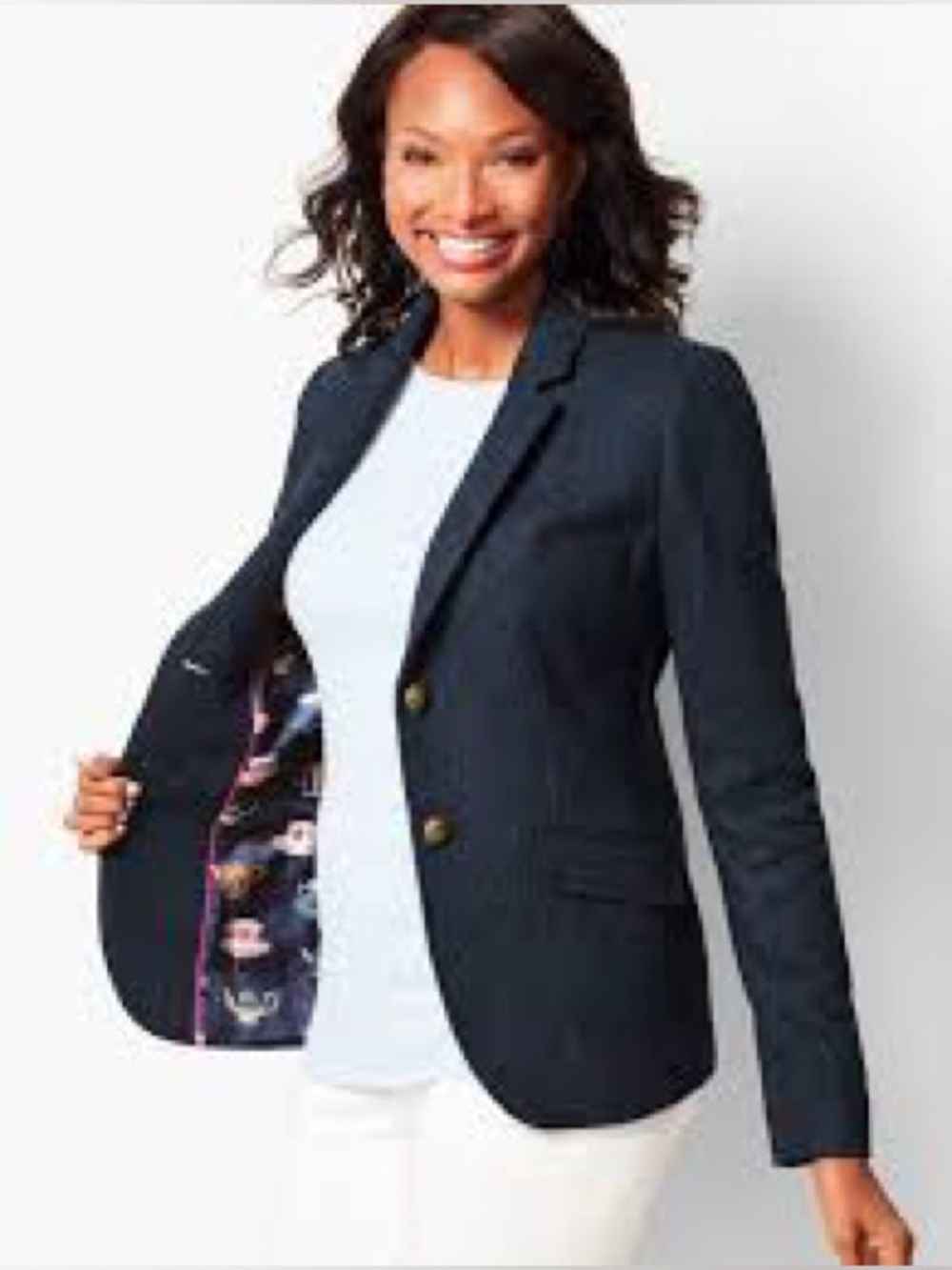 Talbots Wool Aberdeen Blazer Jacket Gold Buttons Blue Heather Teapots Size 16
